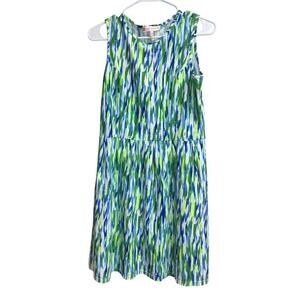 Jude Connally Women's Sleeveless Abstract Shift Dress Medium Bue Green White